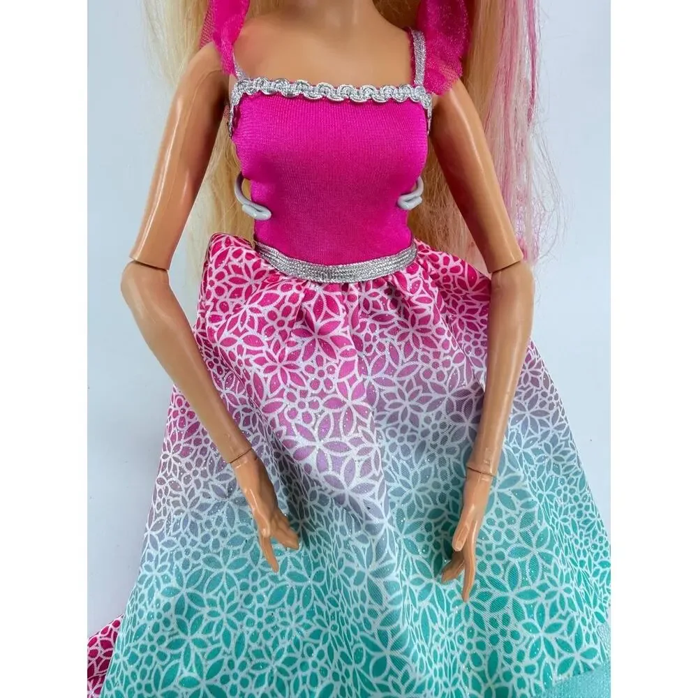 Mattel Barbie Blonde Pink Streak Articulated Doll Colorful Dress 2015